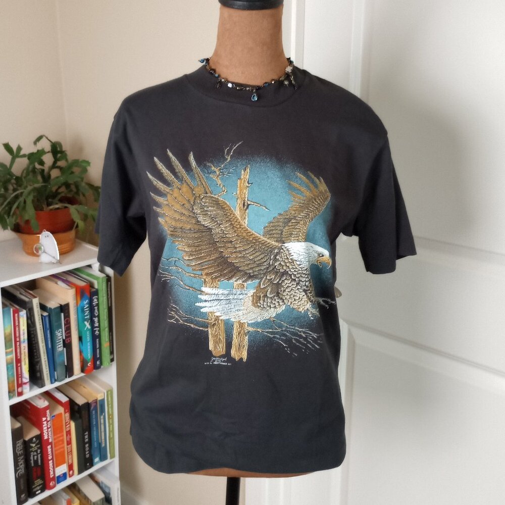 Single Stitch Vintage 90s bald eagle tee, Screen Stars Best USA, Artist signed